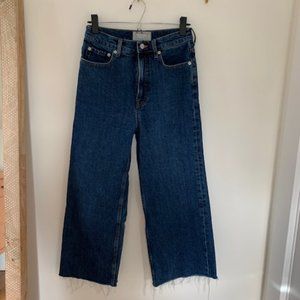 Everlane Way-High Wide Leg Flare Jeans, Raw Hem, Size 25 Ankle